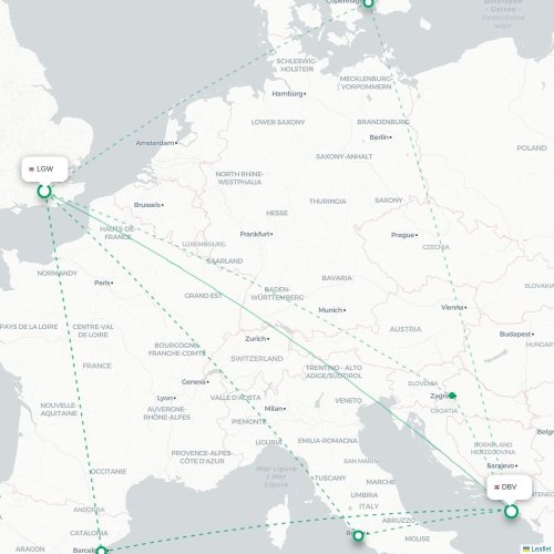 Mapa lotu bezpośredniego Londyn – Dubrownik