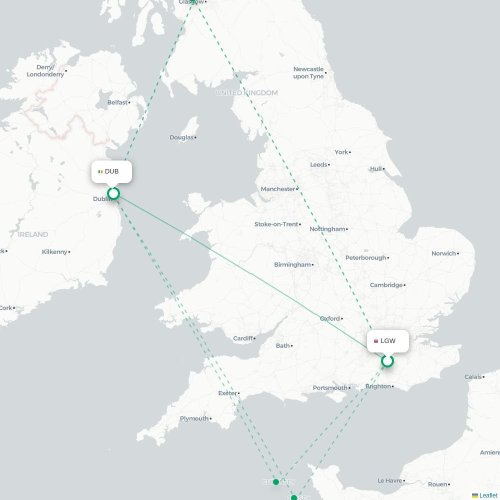 Mapa lotu bezpośredniego Londyn – Dublin