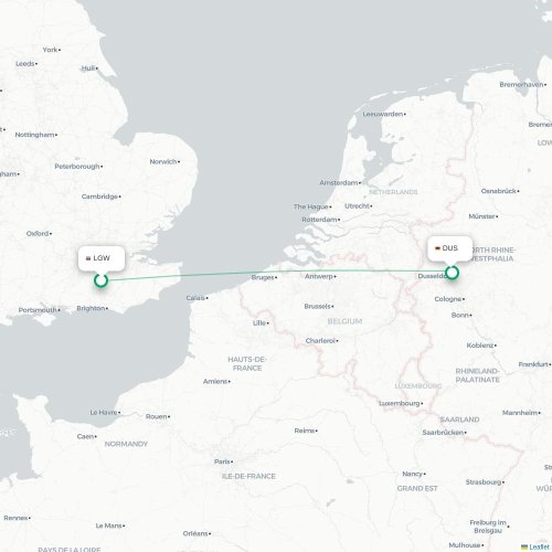 Mapa de vuelo directo Londres - Düsseldorf