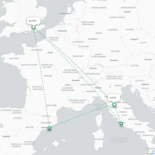 Mapa lotu bezpośredniego Londyn – Florencja