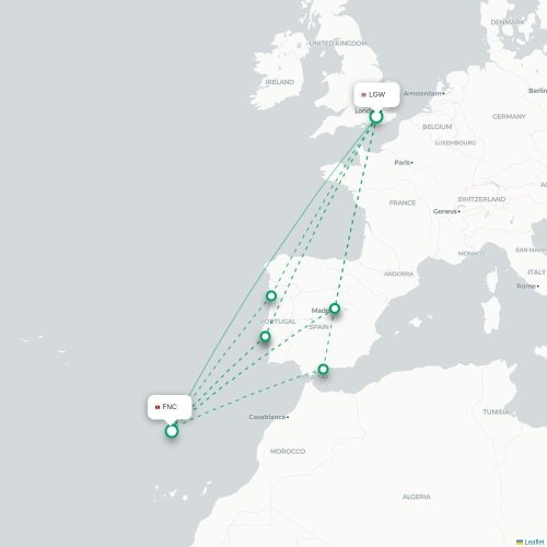 London - Funchal karta över direktflyg