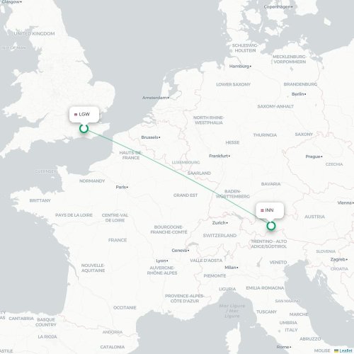 London - Innsbruck karta över direktflyg