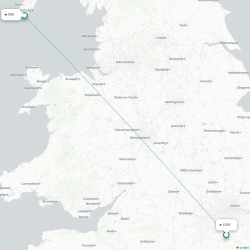 Mapa de vuelo directo Londres - Castletown