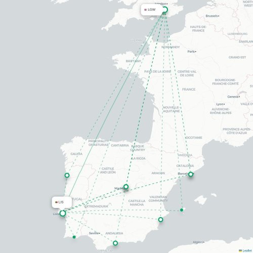 London - Lissabon karta över direktflyg