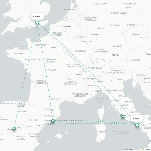 London - Neapel karta över direktflyg