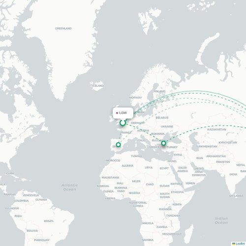 Mapa lotu bezpośredniego Londyn – Pekin
