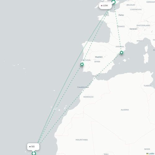 Mapa de vuelo directo Londres - Espargos