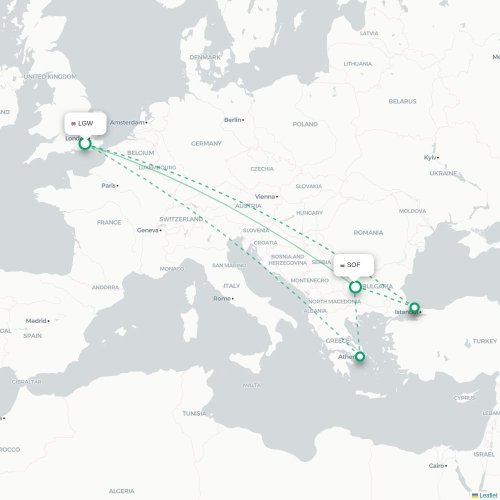 Mapa lotu bezpośredniego Londyn – Sofia