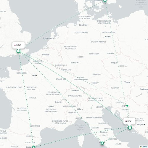 Mapa lotu bezpośredniego Londyn – Split