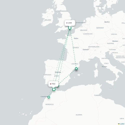 Mapa lotu bezpośredniego Londyn – Tanger