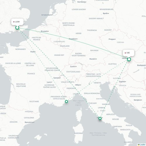 London - Wien karta över direktflyg