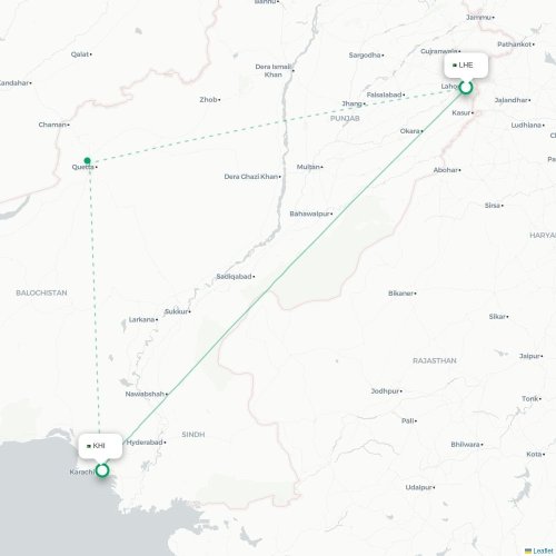 Mapa de vuelo directo Lahore - Karachi