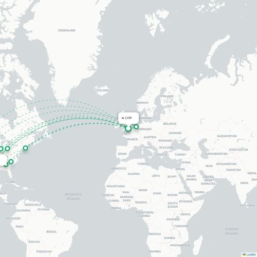 Mapa de vuelo directo Londres - Austin