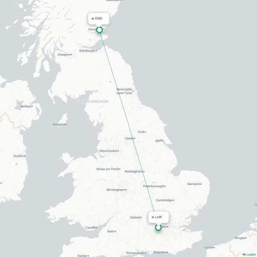 Mapa de vuelo directo Londres - Dundee