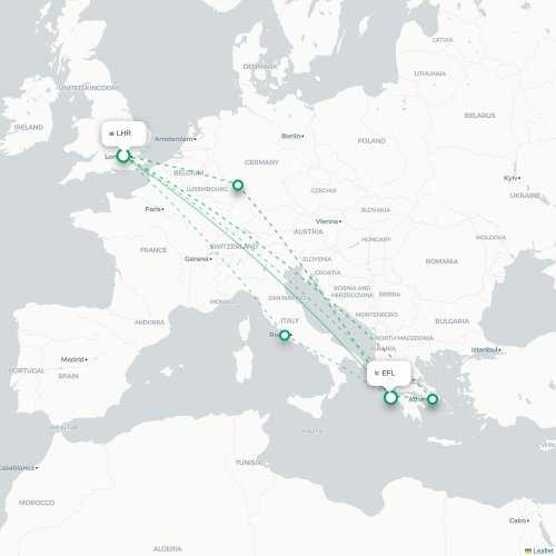Mapa de vuelo directo Londres - Argostoli
