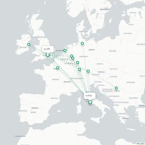 Mapa lotu bezpośredniego Londyn – Rzym