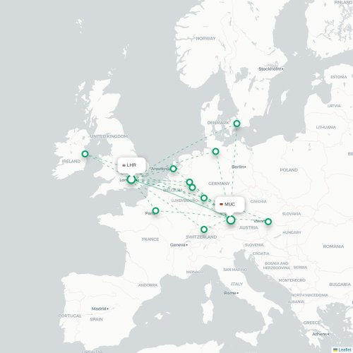Mapa de vuelo directo Londres - Múnich
