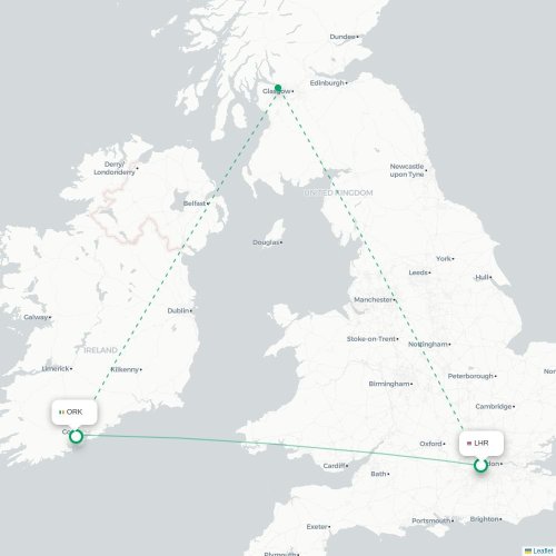 Mapa lotu bezpośredniego Londyn – Cork
