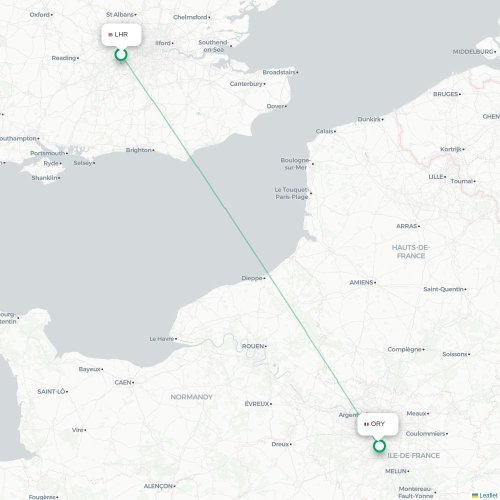 Mapa de vuelo directo Londres - París