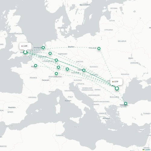 Mapa de vuelo directo Londres - Bucarest
