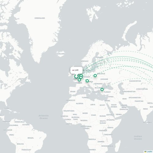 Mapa lotu bezpośredniego Londyn – Pekin