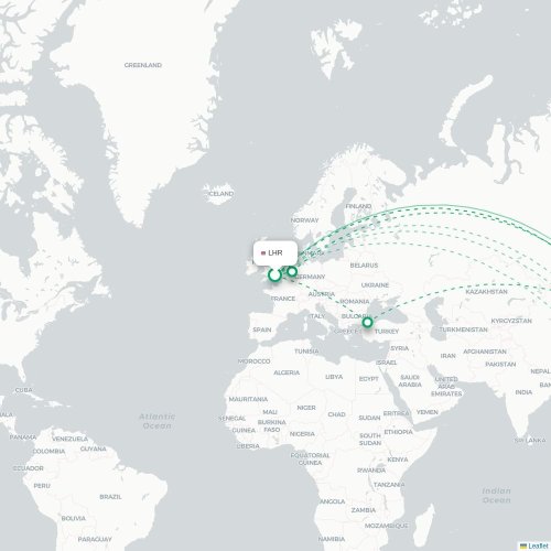 Mapa lotu bezpośredniego Londyn – Pekin