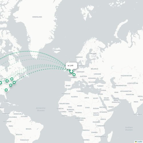 Mapa de vuelo directo Londres - San Francisco