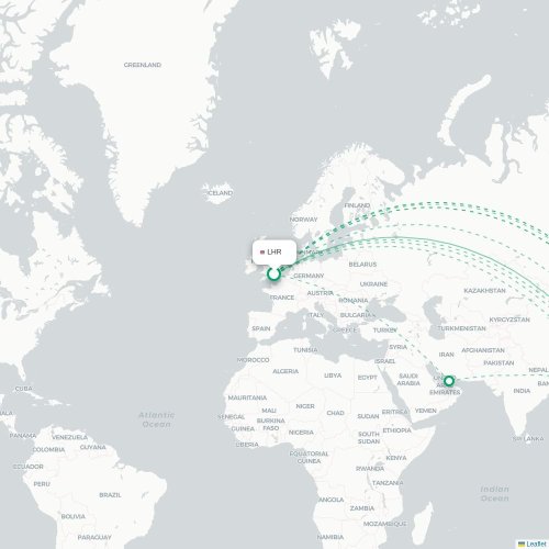 Mapa lotu bezpośredniego Londyn – Shenzhen