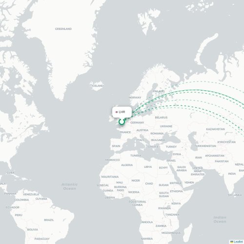 Mapa lotu bezpośredniego Londyn – Qingdao