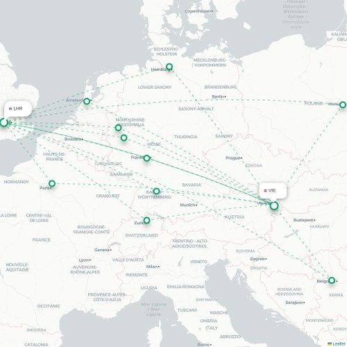 London - Wien karta över direktflyg