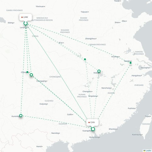 Mapa lotu bezpośredniego Lanzhou – Kanton