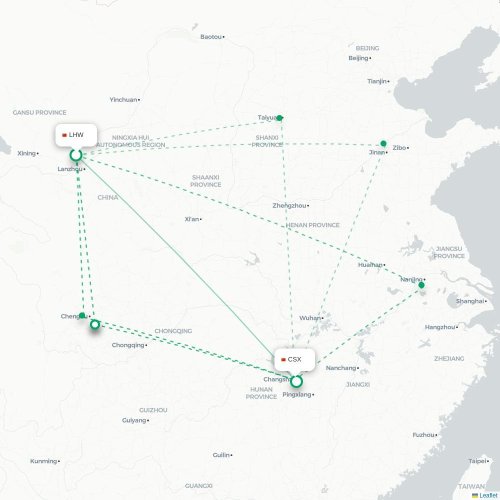 Mapa lotu bezpośredniego Lanzhou – Changsha