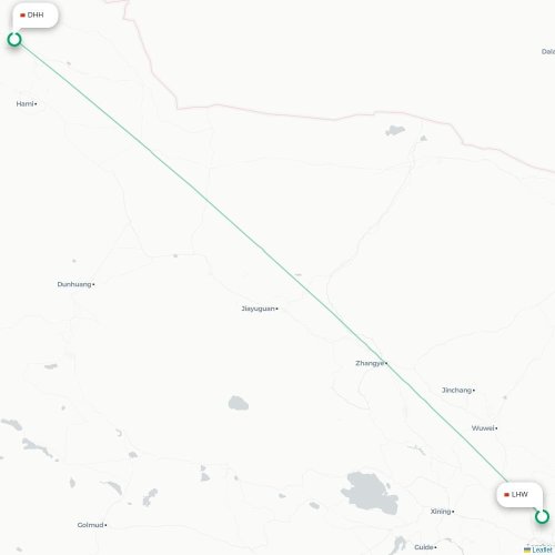 Mapa lotu bezpośredniego Lanzhou – Hami