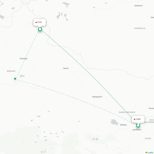 Mapa lotu bezpośredniego Lanzhou – Fuyun