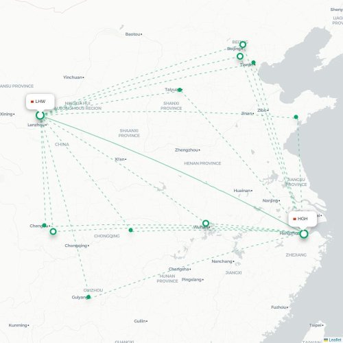 Mapa lotu bezpośredniego Lanzhou – Hangzhou