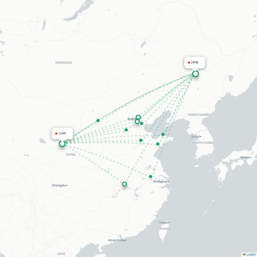 Mapa lotu bezpośredniego Lanzhou – Harbin