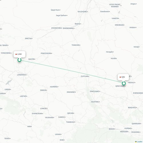 Mapa lotu bezpośredniego Lanzhou – Qingyang