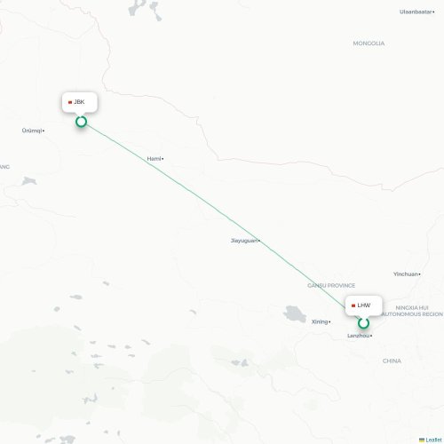 Mapa de vuelo directo Lanzhou - Qitai
