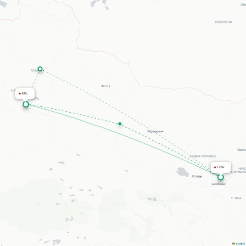 Mapa de vuelo directo Lanzhou - Bayingolin
