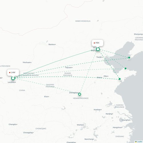 Mapa lotu bezpośredniego Lanzhou – Pekin