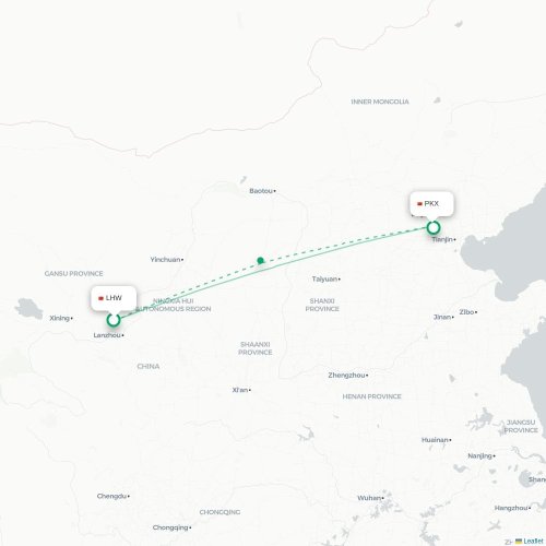 Mapa lotu bezpośredniego Lanzhou – Pekin