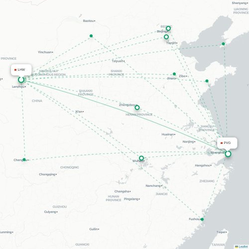 Mapa lotu bezpośredniego Lanzhou – Szanghaj