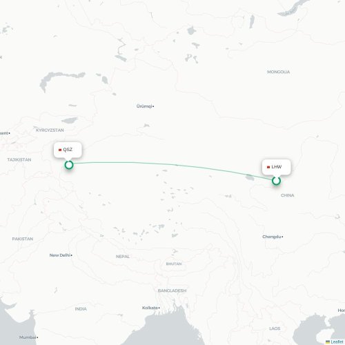 Mapa de vuelo directo Lanzhou - Kasgar