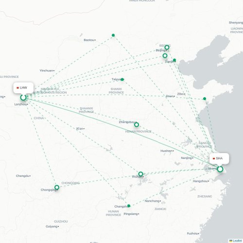 Mapa de vuelo directo Lanzhou - Shangai