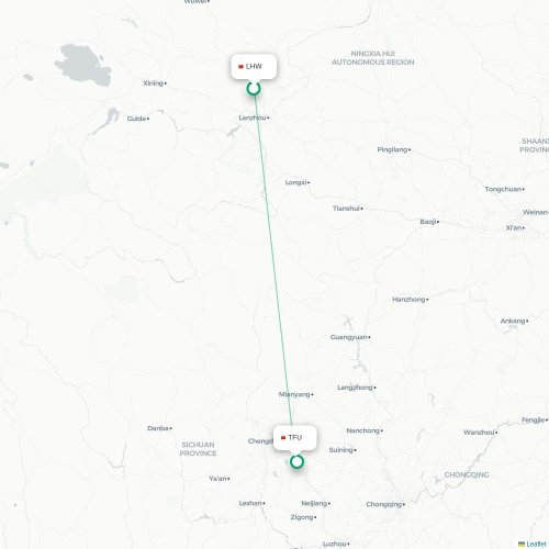 Mapa de vuelo directo Lanzhou - Chengdu