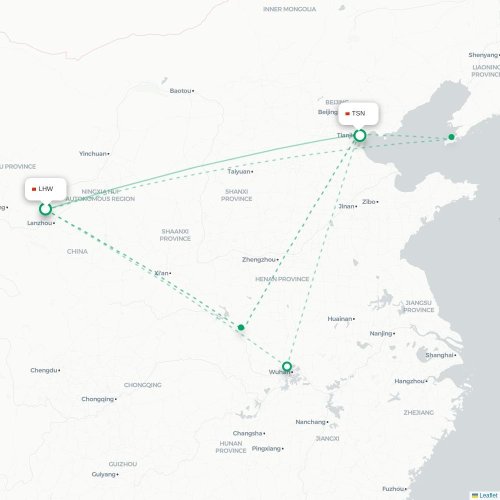 Mapa lotu bezpośredniego Lanzhou – Tiencin