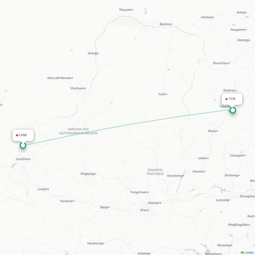 Mapa lotu bezpośredniego Lanzhou – Taiyuan