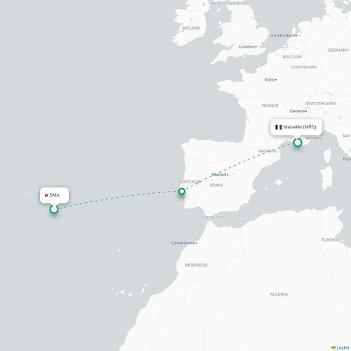 Mapa de vuelo directo Limoges - Marsella
