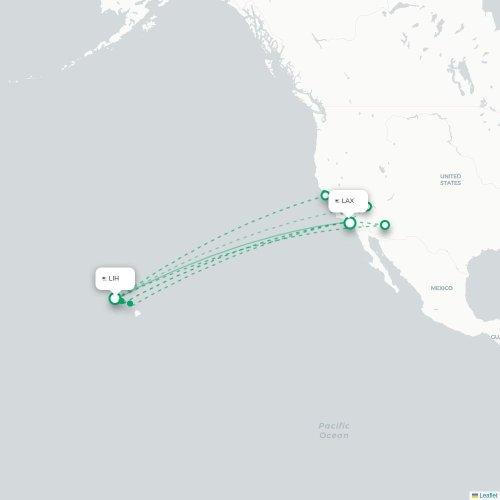 Mapa lotu bezpośredniego Lihue – Los Angeles