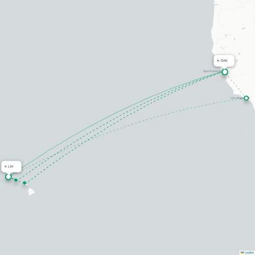 Mapa lotu bezpośredniego Lihue – Oakland